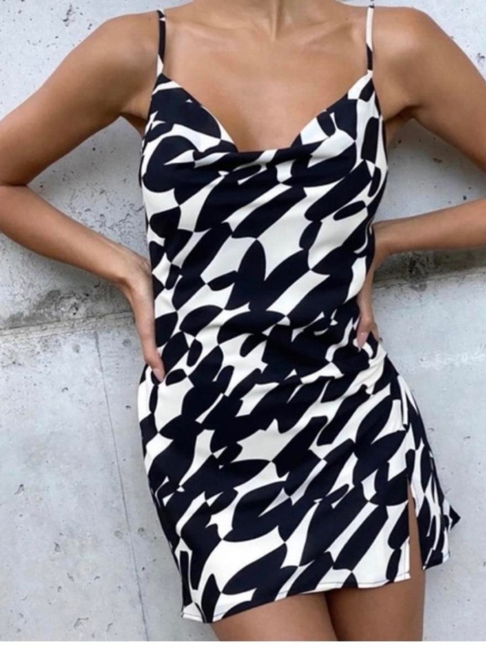 Dynamite Black and Cream Abstract Slip Mini Dress